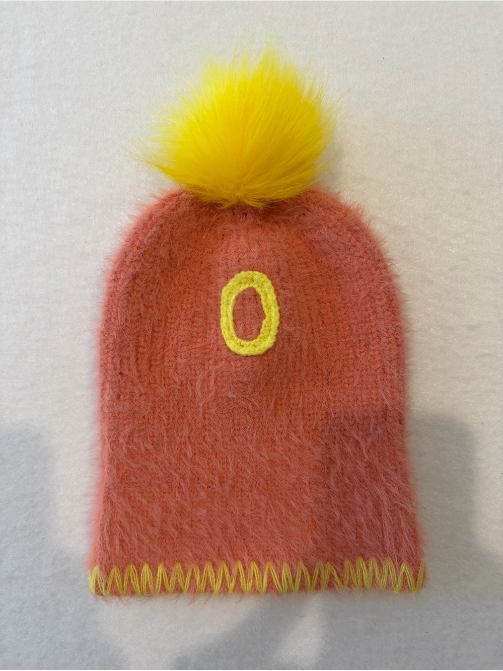 Maeve by Anthropologie Kids Pink Knit Beanie Yellow Pom O Logo Patch One Size